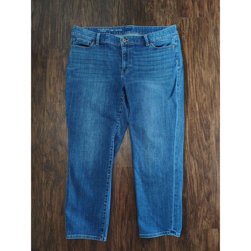 Talbots Flawless Girlfriend Ankle Jeans 16P Petite Mid Rise Stretch Blue Denim - Picture 2 of 6